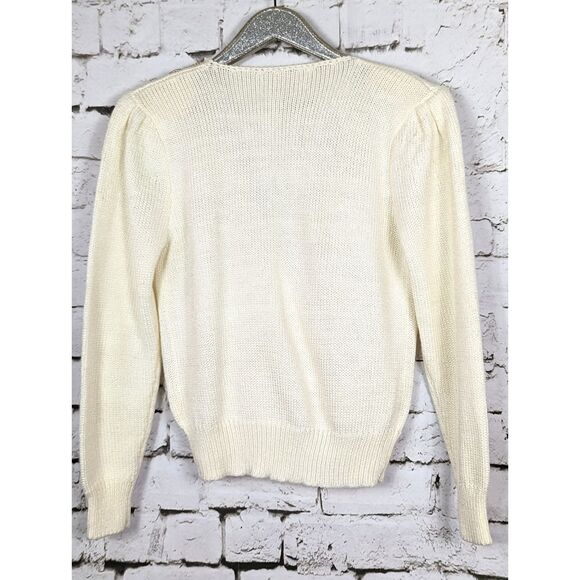 VINTAGE 80's Embellished Statement Maximalist Surplice Sweater Cream *M/L - Picture 5 of 6